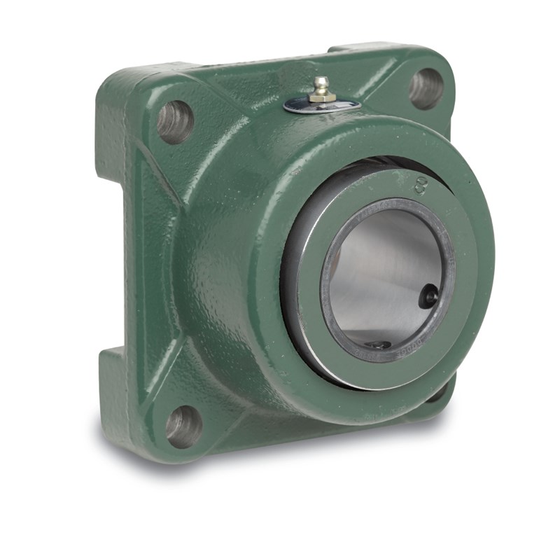 Flange Mount Bearing, Type E-Xtra Non-Expansion, Series: 307, 90 mm Bore, 177.8 mm Bolt Center-to-Center Length, 4-Bolt Flange Mounting, 234.9 mm Overall Length/Diameter, 133.4 mm Overall Depth, 234.9 mm Overall Height, Set Screw Locking Device, Cast Iron Bearing, 79 kN Load, 1640 RPM Maximum, -100 to 400 F