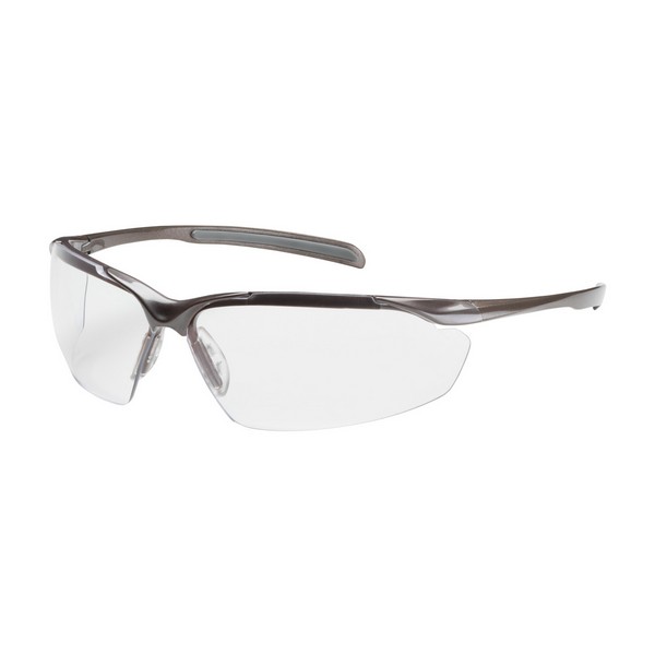 Safety Glasses, Dual Standard, Series: 250-33, Anti-Reflective/Anti-Scratch Lens Coating, Clear Lens, Semi-Rimless, Gloss Bronze Frame, Polycarbonate Frame, Polycarbonate Lens, 99.99 % UV Protection, Bayonet Temple, ANSI Z87.1+, CSA Z94.3 Specificati