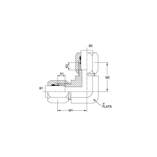 Hydraulic Elbow, Series: C2500-FG, 1/2 Nominal, Bite Type End Style, 90° Angle, 0.750 Inch Hex, Steel