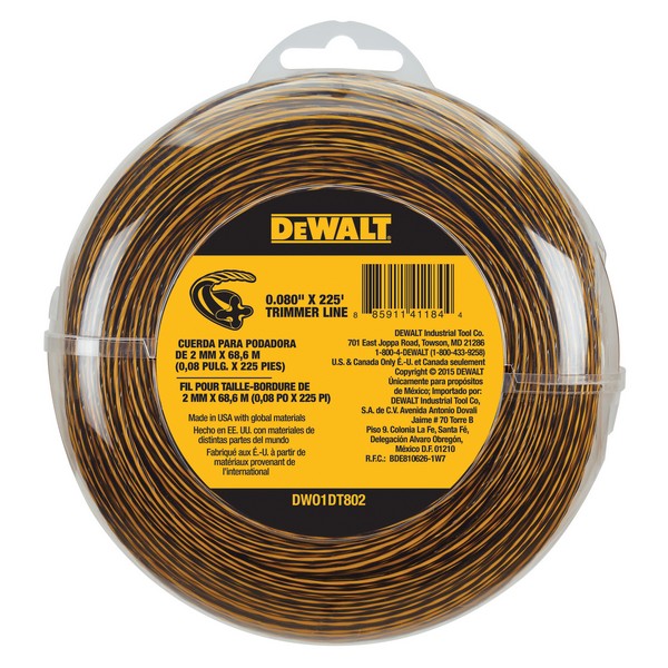 String Trimmer Line, For Use With: Edging Grass Trimmer, 0.08 in Dia x 225 ft L, Yellow