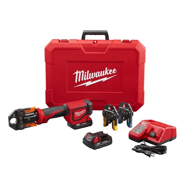Press Tool Kit, Crimping Capacity: Up to 1 in, 18 VDC, Lithium‑Ion Battery, 2 Ah Battery, 13-1/2 in Overall Length, 3.8 in W x 3 in H Dimensions