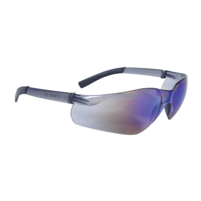 Safety Glasses, Lightweight, Universal Size, Hard Lens Coating, Blue Mirror Lens, Wrap Around Frame, Plastic Frame, Polycarbonate Lens, Yes % UV Protection, Non-Slip Temple, Specifications Met: ANSI Z87.1