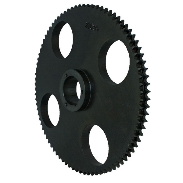 Roller Chain Sprocket, Type 12 Double Strand Solid Bushed, 1-1/8 to 3-3/4 Inch Bore, 14.901 Inch Outside Diameter, #80 Chain, 45 Teeth, 1 Inch Pitch, 14.3356 Inch Pitch Diameter, 5-1/2 Inch Diameter Hub, 3/4 Inch Keyway, 2 Inch Length Through Bore, MST® R1 Bushing, Steel