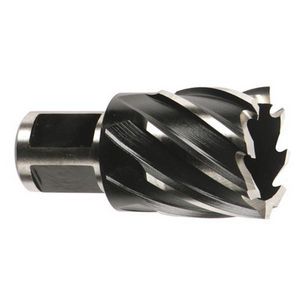Annular Cutter, 3/4 in Diameter Cutter, 1 in Cutting Depth, 3/4 in Shank, Weld-On Flat Shank, HSS Cutting Edge, HSS, Black Oxide, Silver, Applicable Materials: Mild Steel