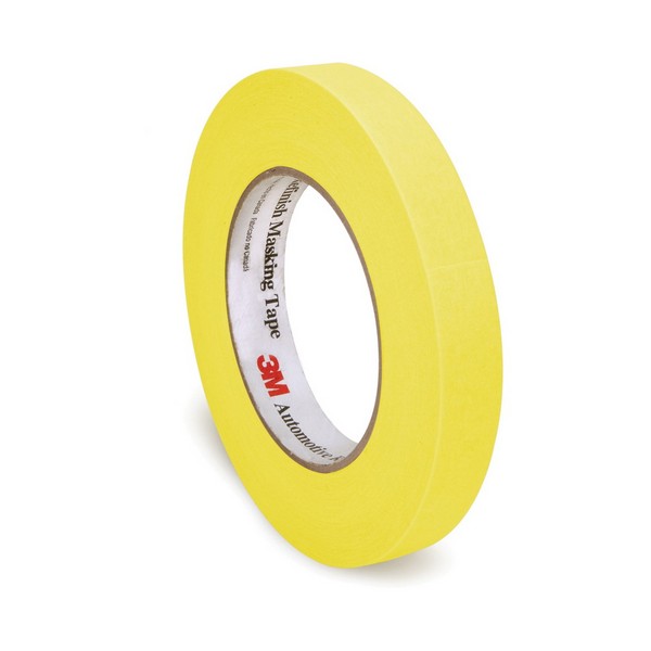Masking Tape, Automotive Refinish, 55 m Length, 24 mm Width, Paper, Yellow, Rubber Adhesive, Crepe Paper Backing, 250 °F Maximum Operating