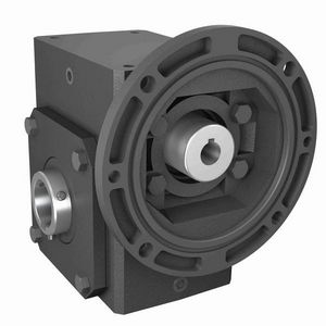 Worm Gear Reducer, Right Angle Single Reduction Style A, Series: 300PCX, 50:1 Gear Ratio, 1.92 HP Input, C-Face Quill Input, Hollow Bore Output, 7/8 Inch Diameter Input, 1-3/4 Inch Diameter Output, 35 RPM Output Maximum Speed, 1750 RPM Input Maximum Speed, 2389 in-lb Output, 3 Inch Centre Distance, 69.2 % Efficiency, Cast Iron