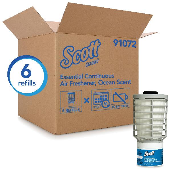 Air Freshener Refill, Continuous, For Use With: 92620 and 92621 Continuous Air Freshener Dispensers, Specifications: 4.4 in H x 2.3 in W x 2.3 in D, Ocean Scent, Clear Glass