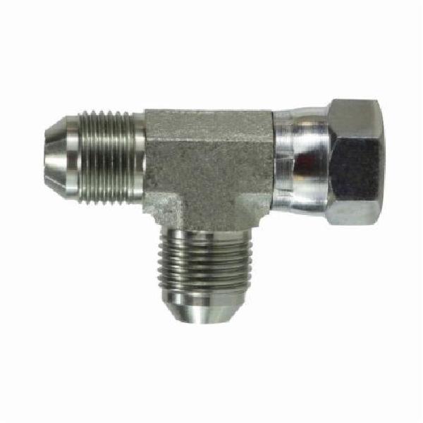 Swivel Run Tee, 7/16-20 Nominal, Male JIC Flare x Female JIC Flare, Steel