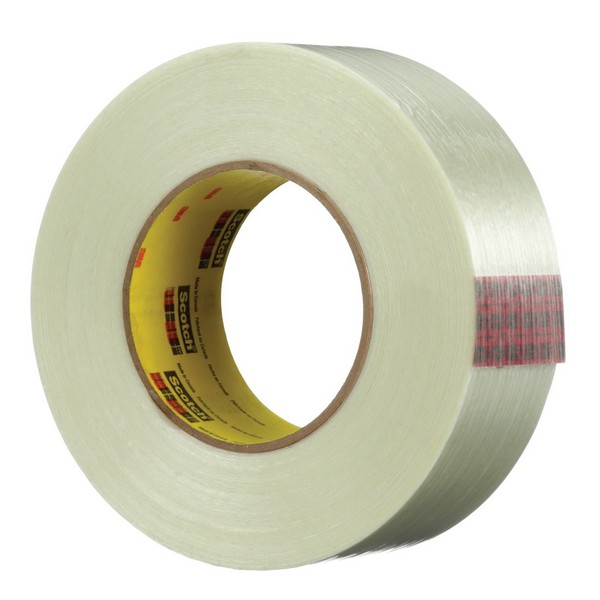 Filament Tape, High Strength, Series: 890RCT, 500 m Length, 48 mm Width, 8 mil Thickness, Fiberglass Filament, Clear, Synthetic Rubber Adhesive, Polyester Backing, 80 in-oz Adhesion Strength, 680 in-lb Tensile Strength, Specifications Met: ASTM D3759