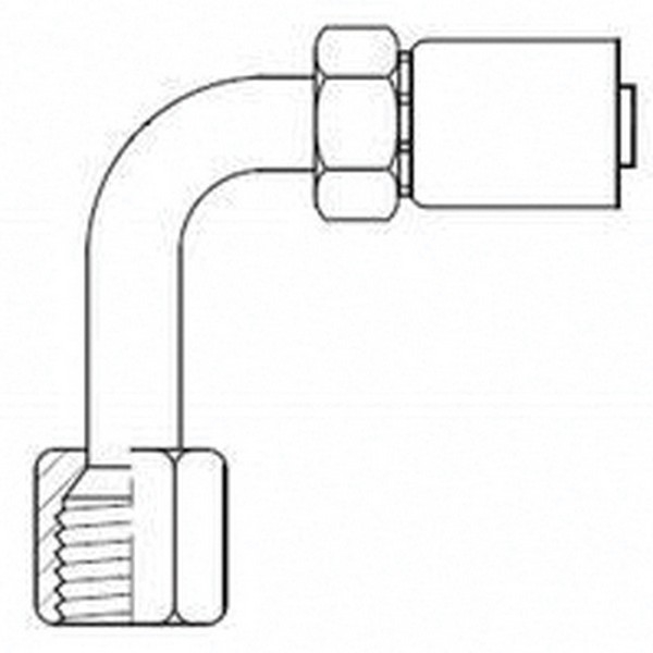 Hydraulic Hose Fitting, 5/8 Inch Hose Size, 7/8-14 Inch Thread, 1.97 Inch Cut-Off, 3.32 Inch Length, JIC 37° Flare, SAE J514, Female 90° Elbow Swivel, Steel
