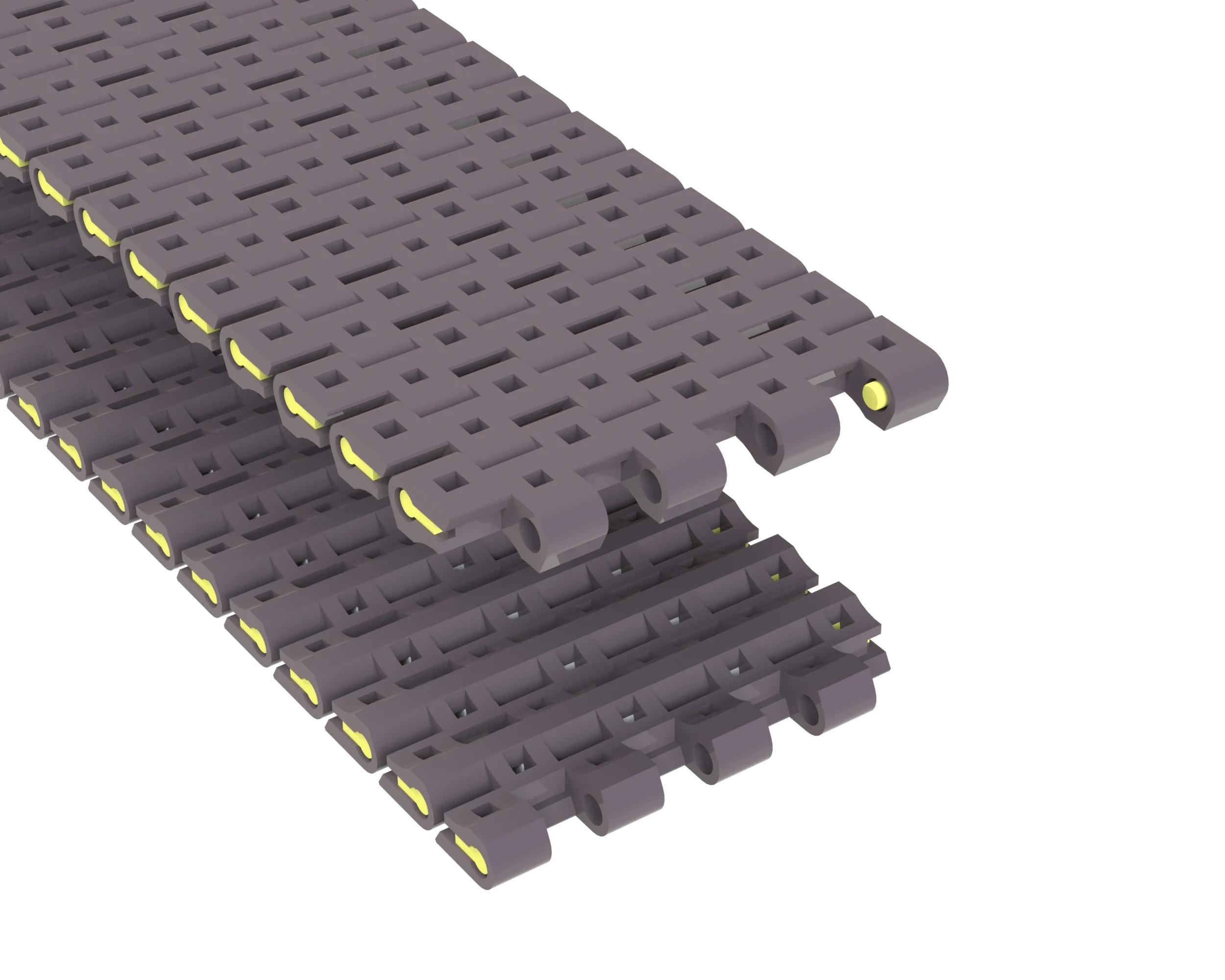 Conveyor Chain, Molded-To-Width Straight Running, Series: 1500, 0.59 in Pitch, 3 in Plate Width, 0.34 in Plate Thickness, 1 in Minimum Back-Flex Radius, 150 lb Tensile Strength, Acetal, Brown