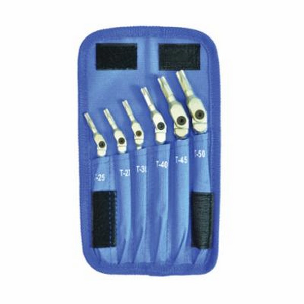 Key Set, Pivot Head, 6 Piece, T25 to T50 Torx, Tool Steel, Matte Chrome