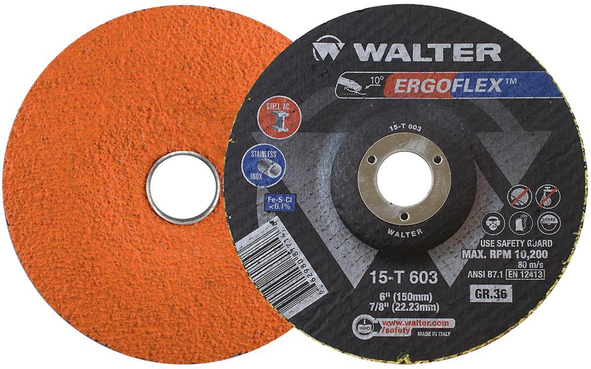 Abrasive Disc, 6 in Wheel Dia, 7/8 in Center Hole, 36 Grit, Wheel Type Number: Type 29, 10200 RPM Maximum, Applicable Materials: Stainless Steel and Steel