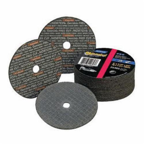 Cut-Off Wheel, Long Life Small Diameter, 4 in Wheel Dia, 1/16 in Wheel Thickness, 3/8 in Center Hole, 36 Grit, Very Coarse Grade, Aluminum Oxide Abrasive, 19100 RPM Maximum, Resin Bond, Applicable Materials: 400 Series Stainless Steel, Hard Carbon Steel, Soft Carbon Steel and Ferrous Metals, Wheel Type Number: Type 01/41 Straight