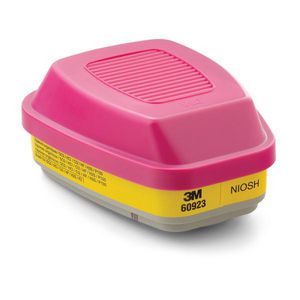 Cartridge, For Use With: Reusable Respirators, Organic Vapor Gas, P100 Filter Class, Bayonet Connection, Glass Fiber Paper, Magenta/Yellow, 3.4 in H x 4.2 in L Dimensions