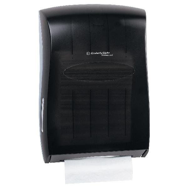 Folded Towel Dispenser, Universal, 625 Multifold Towel, 375 C-Fold Towel, 300 SCOTTFOLD* Towel Capacity, 18.9 in Overall Length, 13.31 in Overall Width, 5.9 in Overall Height, Wall Mounting, Plastic, Black Finish/Color, Domestic