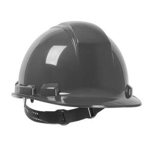 Hard Hat, Cap Style Non-Vented Standard Brim, Series: 280-HP241, Universal Size, Fits Minimum Hat Size: 6, Fits Maximum Hat Size: 8, Dark Gray, HDPE Shell, 4-Point Quick Release Suspension, ANSI Electrical Class Rating: Class E, ANSI Impact Rating: ANSI/ISEA Z89.1 Type I, Graphics: Custom Logo, Pin-Lock/Slip Ratchet Adjustment