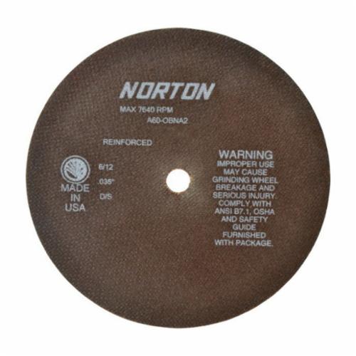 Cut-Off Wheel, Toolroom, Series: OBNA2, 8 in Wheel Dia, 0.035 in Wheel Thickness, 5/8 in Center Hole, 60 Grit, Medium Grade, Aluminum Oxide Abrasive, 7640 RPM Maximum, Resin Bond, Wheel Type Number: Type 01/41 Straight, Wheel Hardness: O, For Use With: Chop Saw and Chop Stroke Machines