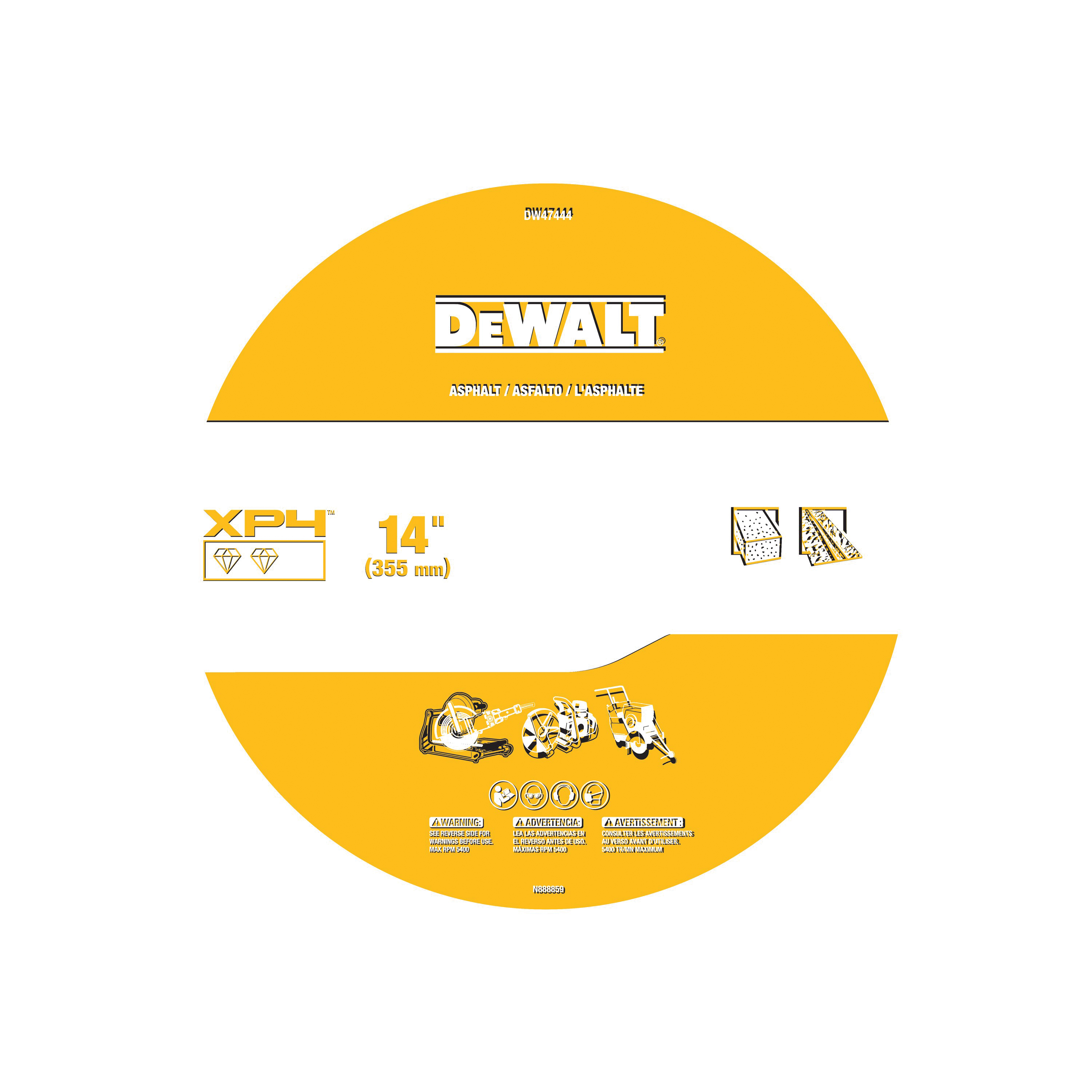 Diamond Blade, Segmented, 14 in Diameter Blade, 1/8 in Blade Cutting Width, 1 in Arbor/Shank, Laser Bond, 5400 RPM Maximum