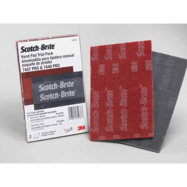 Hand Pad Trial Pack, Series: PRO, 9 Inch Length, 6 Inch Width, Ultra Fine Grade, Aluminum Oxide Abrasive, Gray/Red Pad Color