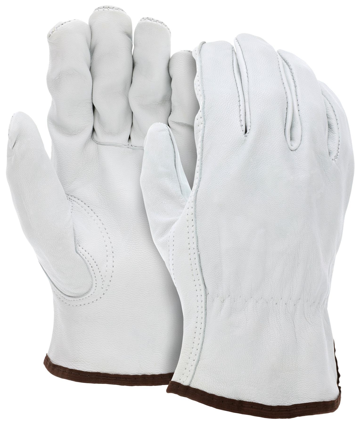 Gloves, Arm Protection, 2XL Size, Grain Leather Palm, White, Standard Finger/Keystone Thumb Style, Slip-On Cuff, ANSI Heat Level: 2