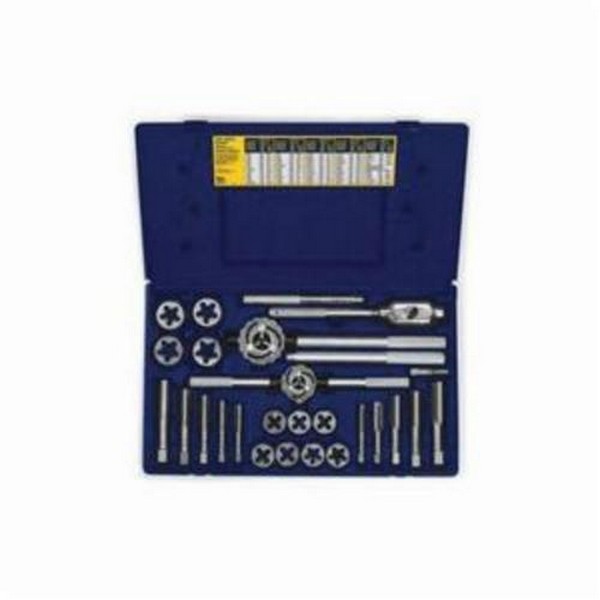 Tap and Hex Die Set, Fractional, 25 Piece, High Carbon Steel Tap, High Carbon Steel Die, Adjustable Die: Yes