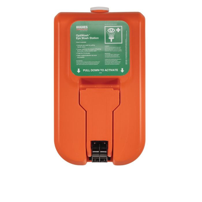 Eye Wash Station, Self-Contained Portable, 10 gal Capacity, Orange, 29.5 in Height, 18 in Width, 7.25 in Depth, Wall Mounting, Pull Handle Operation, 13 lb Weight Empty, 93 lb Weight Full, Specifications Met: ANSI Z358.1 and EN15154