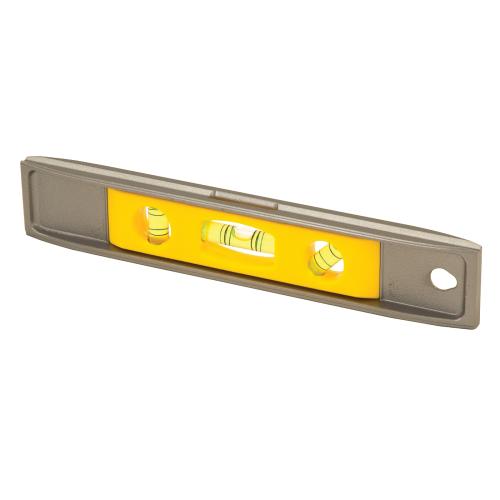 Torpedo Level, Magnetic Base, 0.002 in Accuracy, 9 in Length, 3.9 in Width, 0.8 in Height, 3 Vials, Vial Positions: (1) Plumb, (1) Level, (1) 45 deg, 360 deg/Center/Top Read Vial, Aluminum, Silver/Yellow