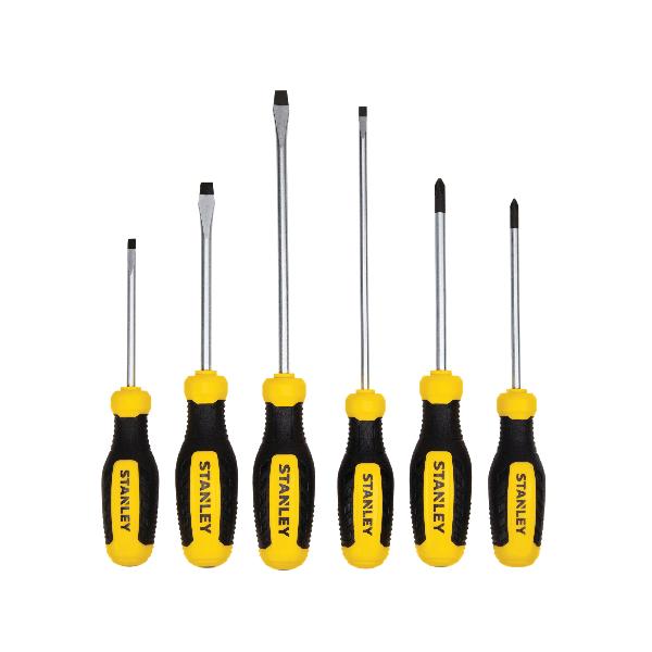 Screwdriver Set, Measurement System: Imperial, 6 Piece, Molded Handle, Screwdriver Types Included: SL 3/16 x 3 in, SL 3/16 x 6 in, SL 1/4 x 4 in, SL 1/4 x 6 in Slotted Screwdrivers and PH1 x 4 in, PH2 x 4 in Phillips® Screwdrivers, ESD-Safe: No, Insu
