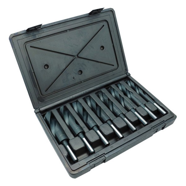 Silver and Deming Drill Set, Series: 190F, Imperial System of Measurement, 9/16 in Minimum Drill Bit Size, 1 in Maximum Drill Bit Size, 118 deg Drill Point Angle, 8 Piece, Specifications: 1/2 in 3-Flat Reduced Shank, Right Hand Cut, Spiral Flute, Spl