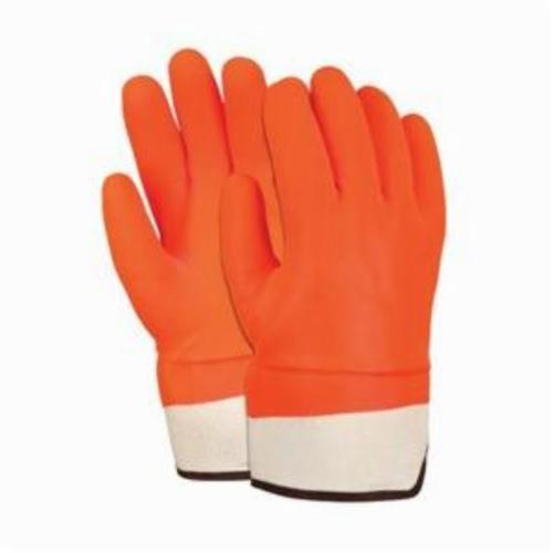 General Purpose Gloves, Double Dipped Industrial Grade Insulated Supported, Coated Glove, L, PVC Palm, Cotton/Poly Blend/PVC, Orange/White, Standard Finger/Wing Thumb, Foam, Safety Cuff, PVC with Sandy Finish, 12 in Length, Resists: Abrasion, Acids,