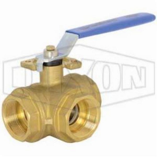 Ball Valve, 3-Way Industrial, 1 Inch Nominal, FNPT, 400 psi, 300 °F, Brass Body, PTFE Seat Trim