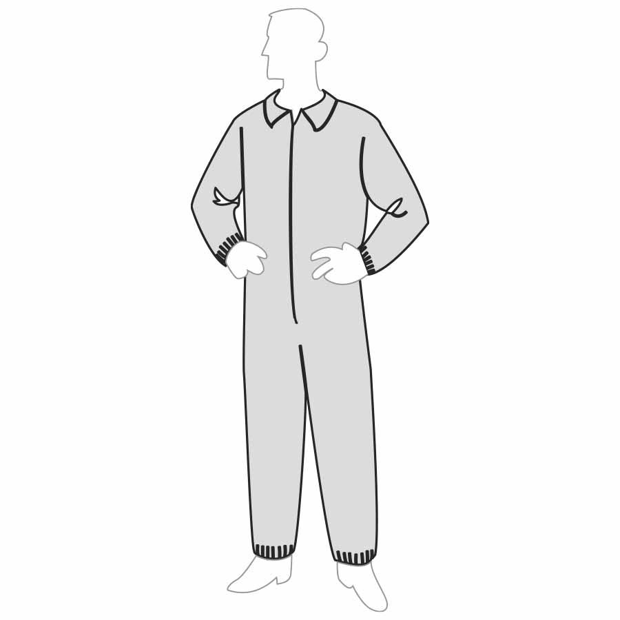 Coverall with Elastic Wrist and Ankle, Series: 18125, XL Size, White, Micro-Porous Film Over Spunbonded Polypropylene, Serged Seam, Front Zipper Closure