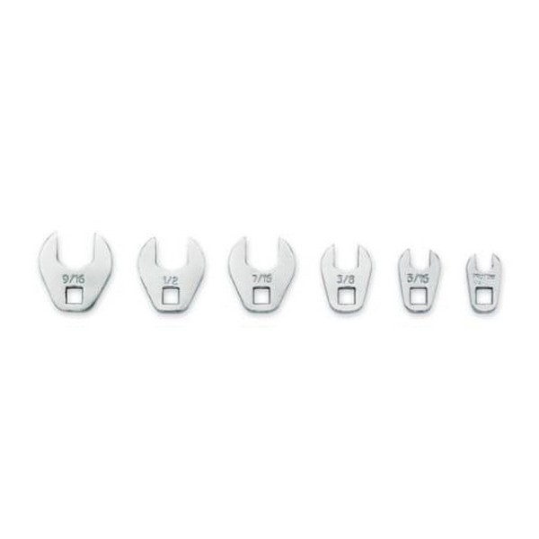 Crowfoot Wrench Set, Anti-Slip, Imperial System of Measurement, 1/4 to 9/16 in Size, 6 Piece, Specifications: 1/4 in Open End Drive, Alloy Steel, Full Polished