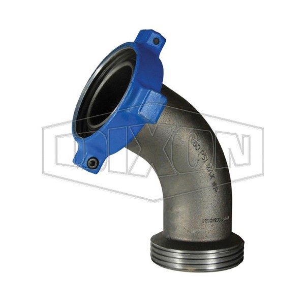 Elbow Adapter, 1-Piece, Series: FIG 206, 4 Inch Nominal, Male Hammer Union x Female Hammer Union, 45°, 150 lb, Ductile Iron, Zinc Plated