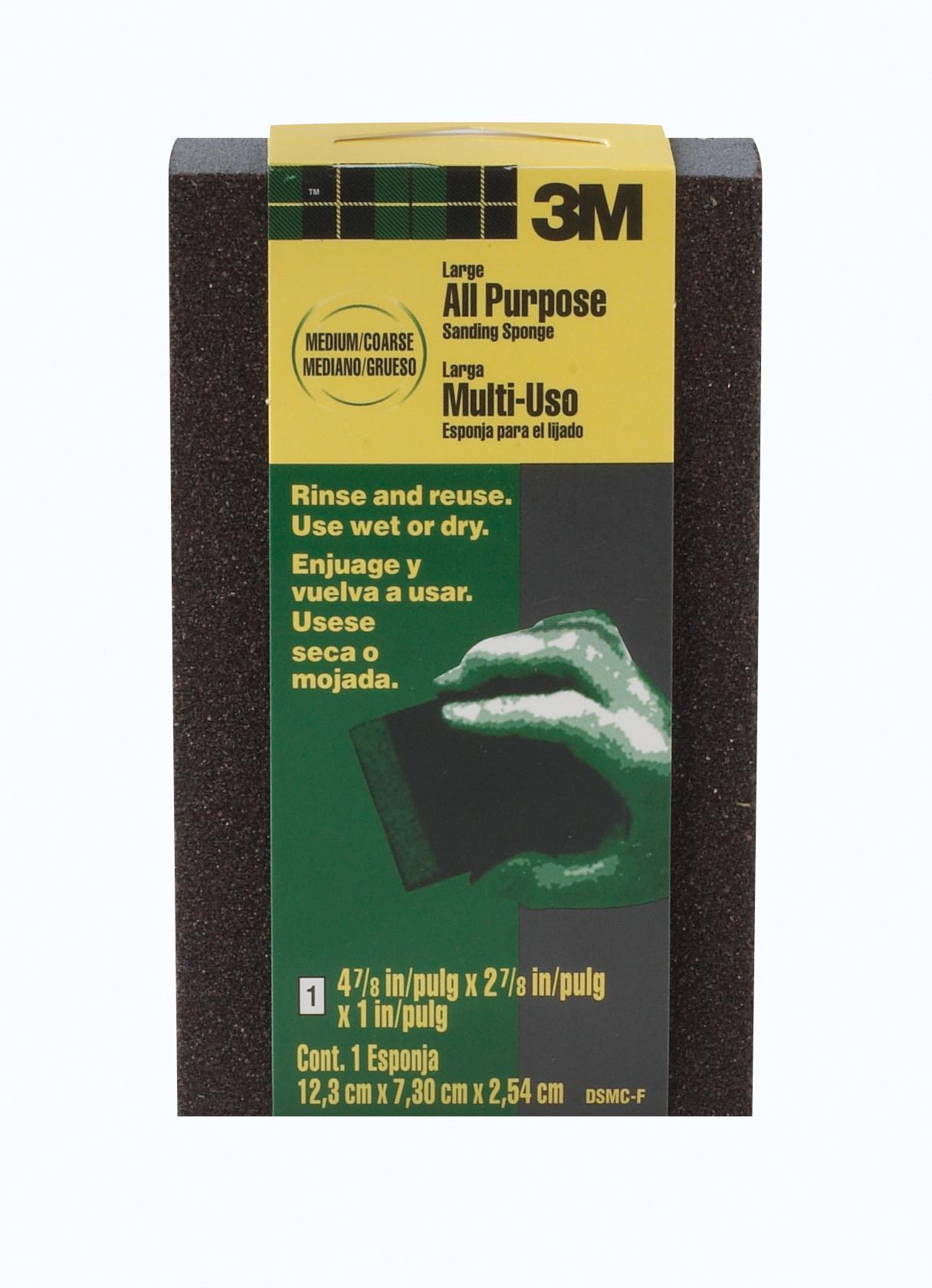 General Purpose Sanding Sponge, 4 Inch Overall Length, 42 Inch Overall Width, 1 Inch Overall Thickness, Medium/Coarse Grade, 4 Abrasive Sides