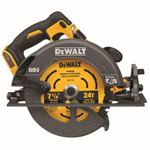 Circular Saw, Brushless Cordless, 7-1/4 in Blade, Blade Side Right, 5/8 in Arbor/Shank, 5800 RPM Speed, 2 in, 2-9/16 in Cutting Depth, 45/90°Cutting Angle, Bevel Capacity: 57°, 60 VDC, Lithium-Ion Battery, Battery Included: No