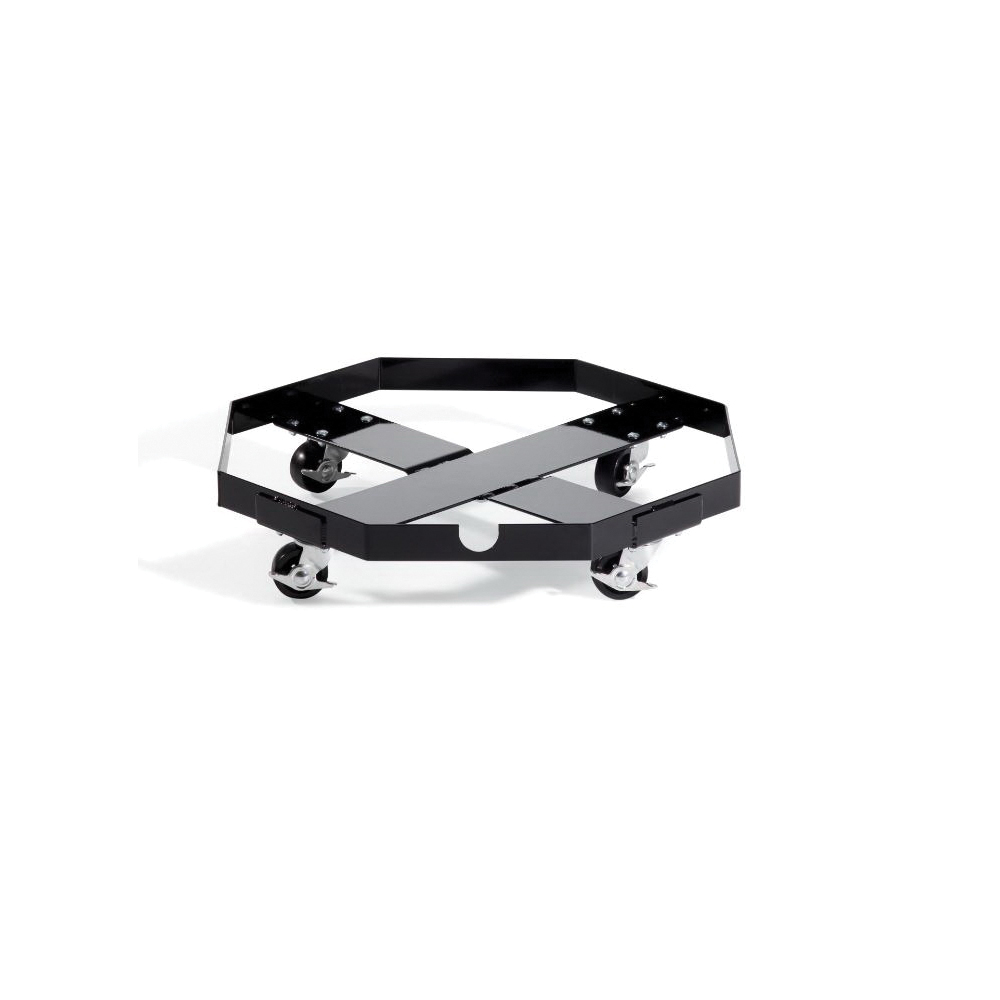 Single Drum Container Dolly, 800 lb, 55 gal Drum, 28 in Outside Dia, 6 in Height, Steel, Lockable Caster, Black