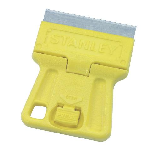 Mini-Razor Blade Scraper, High Visibility Fixed Blade Position 1, 1-Edge/Standard/Reversible Blade, Carbon Steel Blade, 1/8 in Blade Length, 1-1/2 in Blade Width, Flat Handle, 1-3/16 in Handle Length, Plastic Handle, Yellow
