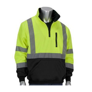 Sweatshirt, Series: 323-1330B, Unisex Gender, M Size, Lime Yellow, Polyester Fleece, 29.1 in Length, 49.6 in Chest, Quarter Zipper Pullover Closure, 10 oz Fabric Weight, 2 Pockets