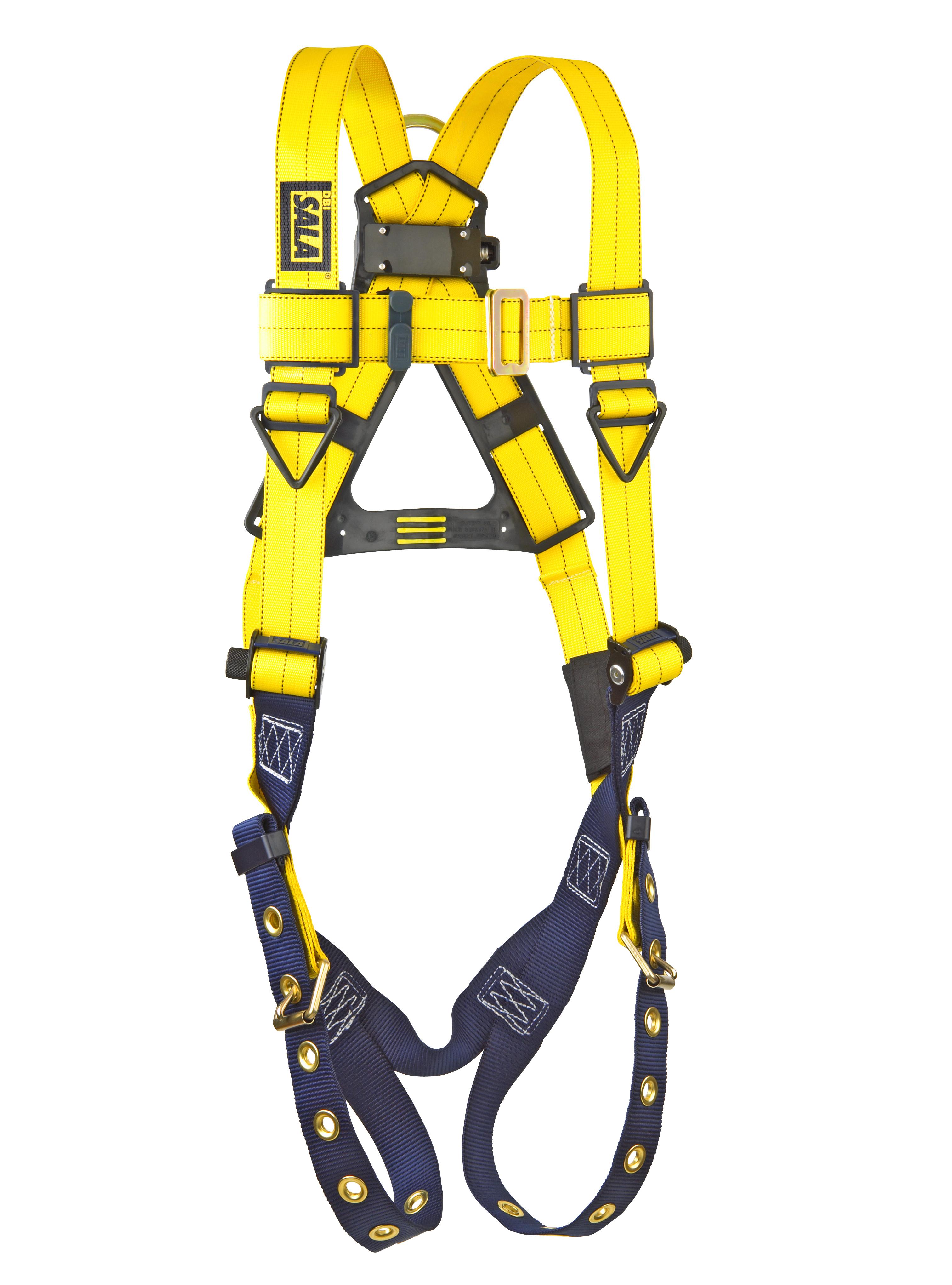 Safety Harness, Series: Delta™, 420 lb Load, Tongue Chest Strap Buckle, Repel™ Polyester Strap, Stainless Steel Hardware, Yellow, Zinc Plated