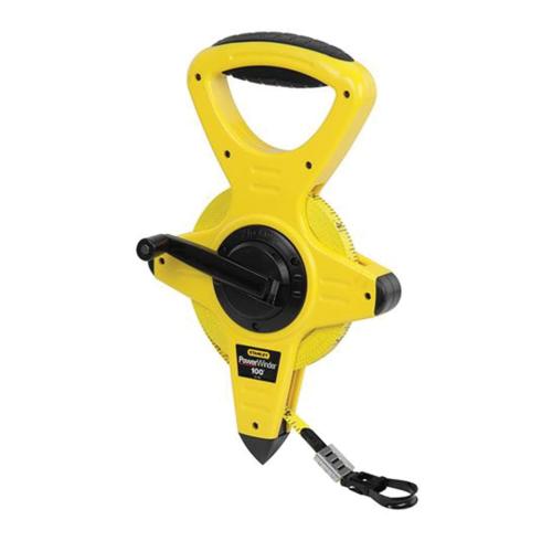 Tape Rule, Long Open Reel, Measuring System: Imperial, 100 ft Blade Length, 1/2 in Blade Width, Polymer Coated Fiberglass Blade, Manual Rewind, Tru-Zero® Folding with 2 Rivets Hook, Open Case, Black Case