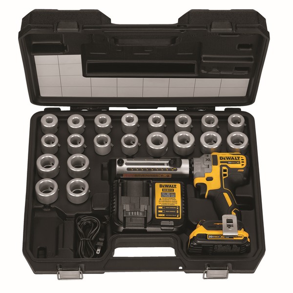 Cordless Cable Stripper Kit, Bare Tool/Kit: Kit, Cutting Capacity: 6 AWG to 750 kcmil Copper/Aluminum, 20 VDC, Lithium-Ion Battery, 2 Ah Battery, Plastic Housing, Black/Yellow, 10.39 in L x 2.5 in W x 6.95 in H, Battery Included: Yes