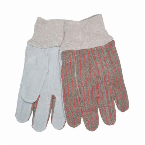 General Purpose Gloves, Economy Grade, Leather Palm Glove, L, Cowhide Leather Palm, Cowhide Leather, Gray, Clute Pattern/Straight Thumb, Unlined, Knit Wrist Cuff, Uncoated, 12.57 in Length, Resists: Abrasion