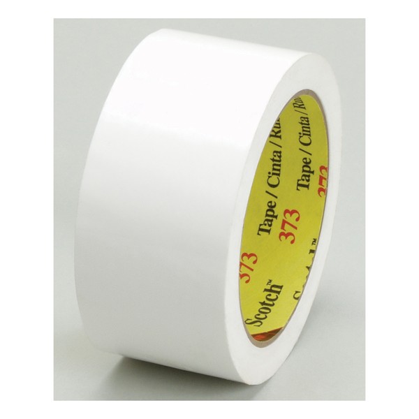 Box Sealing Tape, High Performance, Series: 373, 914 m Length, 72 mm Width, 2.5 mil Thickness, White, 3 Inch Diameter Core, Hot Melt Synthetic Rubber Resin Adhesive, Polypropylene Film Backing