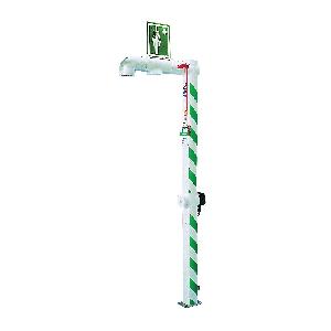Drench Shower, Floor Mounting, Stainless Steel Pipe, 76 Lpm Flow Rate, Quarter Turn Ball Valve, Pull Handle Operation, 316L Stainless Steel Valve/Nylon 6 Nozzle/Polyurethane Foam Insulation Fitting