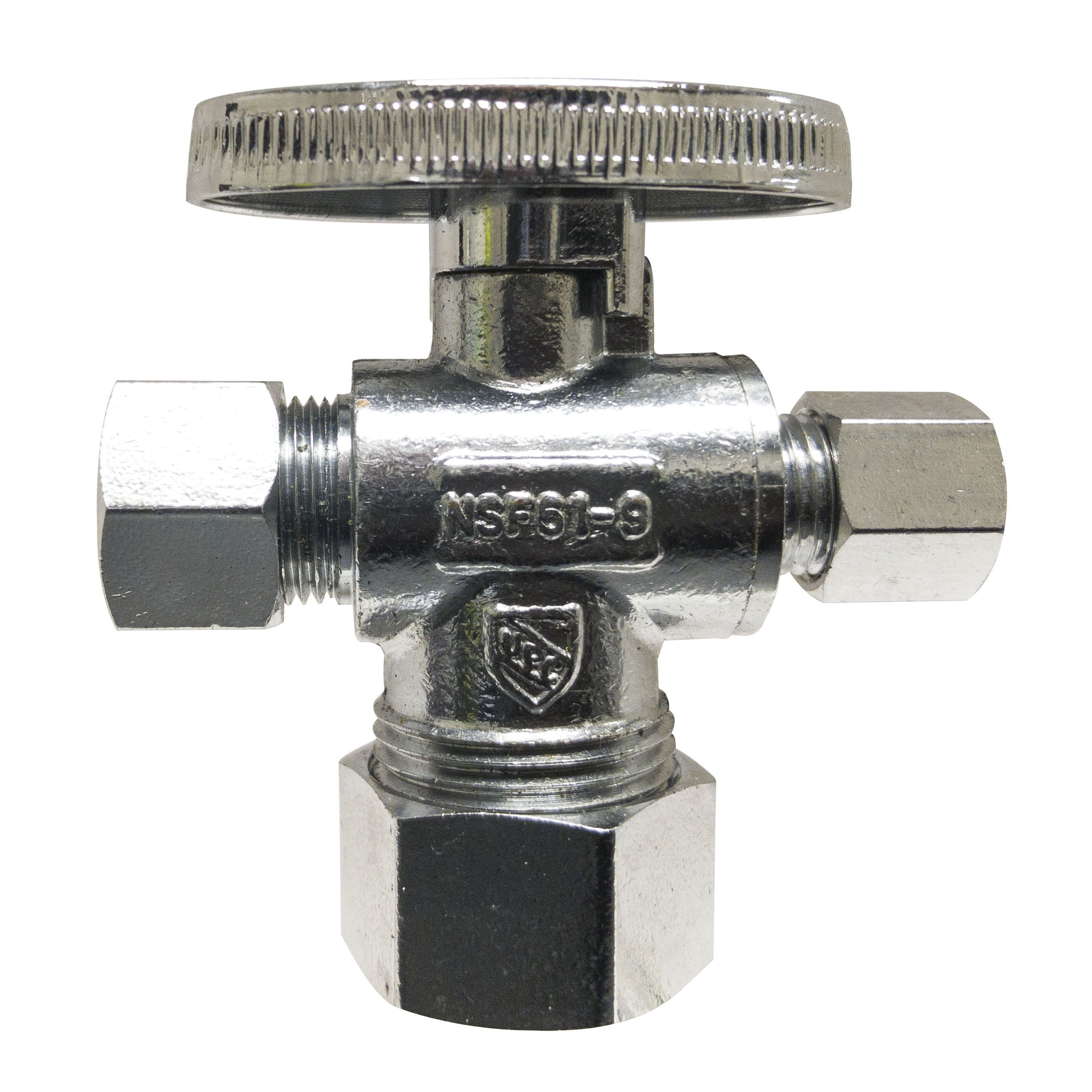 Supply Stop, 3-Way Lead-Free, 5/8 x 3/4 x 1/4 Inch Nominal, C End Style, Brass Body, Domestic