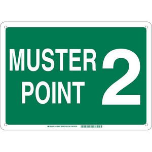 Muster Point Sign, Rectangular, Header: No Header, Text Legend, Legend: MUSTER POINT 2, B-555 Aluminum, Corner Hole/Surface Mounting, 14 Inch Height, 20 Inch Width, White on Green Legend/Background