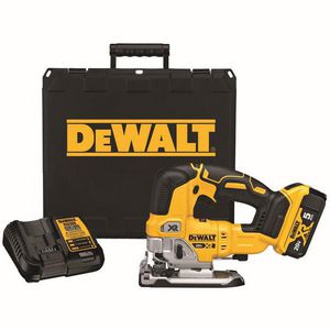 Cordless Jig Saw, Bare Tool/Kit: Kit, Series: XR®, 1 in Stroke Length, 0 to 3200 spm Strokes per Minute, For Blade Shank Type: T-Shank, 20 VAC, Lithium-Ion Battery, 5 Ah Battery, Battery Included: Yes, D-Handle Handle, 9-1/4 in Overall Length