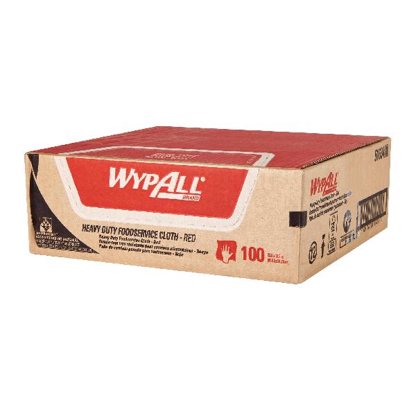 Food Service Towel, Heavy Duty Reusable Quarterfold, 12-1/2 in W Size, 100 Sheets Capacity, 23-1/2 in Length, Red, HydroKnit, Dispenser Box Package Type, 1 Ply